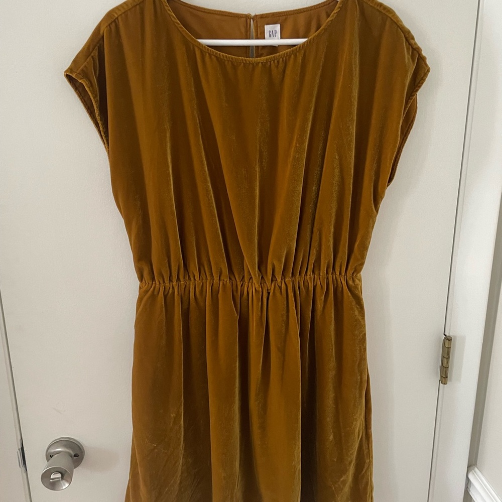 GAP mustard yellow velvet short sleeve skater dress size medium